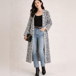 Anthropologie Snake Print Long Cardigan Duster Soft Knit Open Front Coat